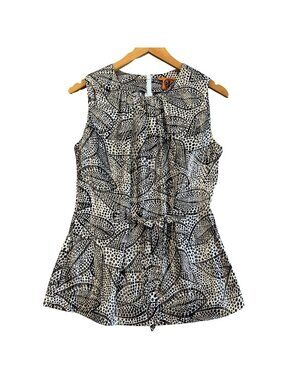 Tory Burch Women's Sz 4 White and Gold Metallic Silk Blend Sleeveless Top
